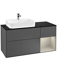 Villeroy und Boch Finion Waschtischunterschrank G402HHGK 120cm, Abdeckplatte black matt, Emotion, Regal rechts Sand Matt, Anthracite matt