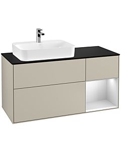 Villeroy und Boch Finion Villeroy und Boch G402MTHH 120cm, plaque de finition noir mat, Emotion, étagère à droite laqué blanc mat, Sand Matt Lacquer