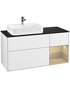Villeroy und Boch Finion Villeroy und Boch G402PCGF 120cm, plaque de finition noir mat, Emotion, étagère à droite Oak Veneer , laqué blanc brillant