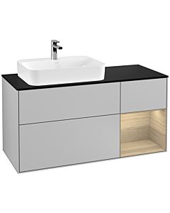 Villeroy und Boch Finion Waschtischunterschrank G402PCGJ 120cm, Abdeckplatte black matt, Emotion, Regal rechts Oak Veneer, Light grey matt