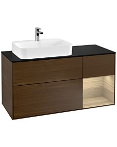 Villeroy und Boch Finion Waschtischunterschrank G402PCGN 120cm, Abdeckplatte black matt, Emotion, Regal rechts Oak Veneer, Walnut veneer