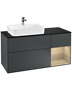 Villeroy und Boch Finion Waschtischunterschrank G402PCHG 120cm, Abdeckplatte black matt, Emotion, Regal rechts Oak Veneer, Midnight Blue Matt Lacquer