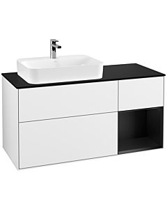 Villeroy und Boch Finion Waschtischunterschrank G402PDGF 120cm, Abdeckplatte black matt, Emotion, Regal rechts Black matt lacquer, Glossy white lacquer