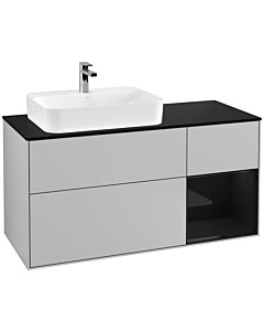 Villeroy und Boch Finion Waschtischunterschrank G402PHGJ 120cm, Abdeckplatte black matt, Emotion, Regal rechts Glossy Black Lacquer, Light grey matt