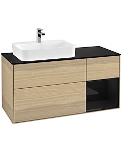 Villeroy und Boch Finion Waschtischunterschrank G402PHPC 120cm, Abdeckplatte black matt, Emotion, Regal rechts Glossy Black Lacquer, Oak Veneer