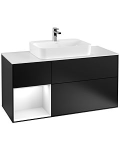 Villeroy und Boch Finion Villeroy und Boch Finion G411GFPD 120cm, cover plate white matt, Emotion, shelf left Glossy white lacquer, black matt lacquer