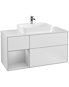 Villeroy und Boch Finion Waschtischunterschrank G411GJMT 120cm, Abdeckplatte white matt, Emotion, Regal links Light grey matt, White matt lacquer