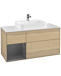 Villeroy und Boch Finion Villeroy und Boch G411GKPC 120cm, plaque de finition blanc mat, Emotion, étagère gauche Anthracite mat, Oak Veneer