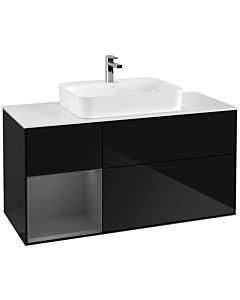 Villeroy und Boch Finion Waschtischunterschrank G411GKPH 120cm, Abdeckplatte white matt, Emotion, Regal links Anthracite matt, Glossy Black Lacquer