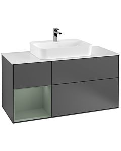 Villeroy und Boch Finion Villeroy und Boch G411GMGK 120cm, plaque de recouvrement blanc mat, émotion, étagère à gauche Olive Matt Lacquer , anthracite mat
