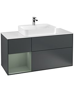 Villeroy und Boch Finion Waschtischunterschrank G411GMHG 120cm, Abdeckplatte white matt, Emotion, Regal links Olive Matt Lacquer, Midnight Blue Matt Lacquer