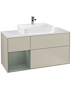 Villeroy und Boch Finion Villeroy und Boch G411GMHH 120cm, plaque de finition blanc mat, émotion, étagère à gauche Olive Matt Lacquer , Sand Matt Lacquer