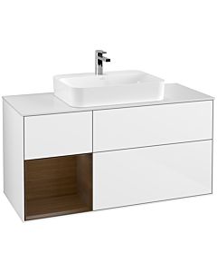 Villeroy und Boch Finion Villeroy und Boch Finion G411GNGF 120cm, cover plate white matt, Emotion, shelf on the left walnut veneer, glossy white lacquer