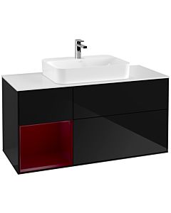 Villeroy und Boch Finion Villeroy und Boch G411HBPH 120cm, plaque de finition blanc mat, émotion, étagère à gauche Peony , Glossy Black Lacquer