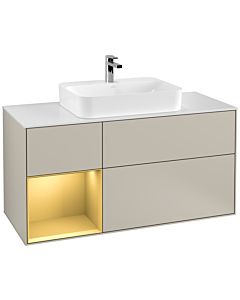 Villeroy und Boch Finion Villeroy und Boch G411HFHH 120cm, plaque de finition blanc mat, Emotion, étagère gauche or mat, Sand Matt Lacquer