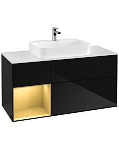 Villeroy und Boch Finion Villeroy und Boch G411HFPH 120cm, plaque de finition blanc mat, Emotion, étagère gauche or mat, Glossy Black Lacquer