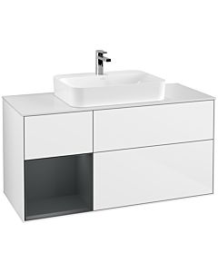 Villeroy und Boch Finion Waschtischunterschrank G411HGGF 120cm, Abdeckplatte white matt, Emotion, Regal links Midnight Blue Matt Lacquer, Glossy white lacquer