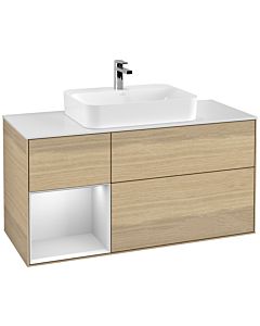 Villeroy und Boch Finion Villeroy und Boch Finion G411MTPC 120cm, cover plate white matt, Emotion, shelf left white matt lacquer, Oak Veneer