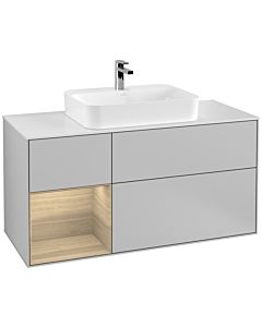 Villeroy und Boch Finion Villeroy und Boch G411PCGJ 120cm, plaque de finition blanc mat, Emotion, étagère à gauche Oak Veneer , gris clair mat