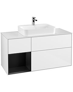 Villeroy und Boch Finion Villeroy und Boch Finion G411PDGF 120cm, cover plate white matt, Emotion, shelf left black matt lacquer, glossy white lacquer
