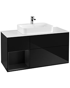 Villeroy und Boch Finion Villeroy und Boch G411PDPH 120cm, plaque de finition blanc mat, Emotion, étagère gauche laqué noir mat, Glossy Black Lacquer