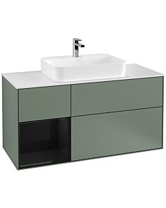Villeroy und Boch Finion Villeroy und Boch G411PHGM 120cm, plaque de finition blanc mat, émotion, étagère à gauche Glossy Black Lacquer , Olive Matt Lacquer