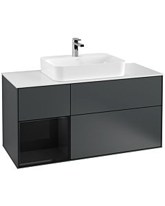 Villeroy und Boch Finion Waschtischunterschrank G411PHHG 120cm, Abdeckplatte white matt, Emotion, Regal links Glossy Black Lacquer, Midnight Blue Matt Lacquer