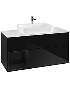 Villeroy und Boch Finion Villeroy und Boch G411PHPH 120cm, plaque de finition blanc mat, émotion, étagère à gauche Glossy Black Lacquer , Glossy Black Lacquer