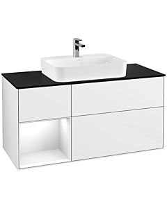 Villeroy und Boch Finion Villeroy und Boch Finion G412GFGF 120cm, cover plate black matt, Emotion, shelf left Glossy white lacquer, Glossy white lacquer