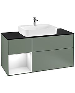 Villeroy und Boch Finion Villeroy und Boch Finion G412GFGM 120cm, cover plate black matt, Emotion, shelf left Glossy white lacquer, Olive Matt Lacquer