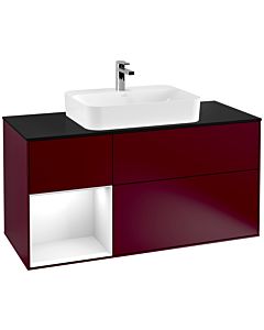 Villeroy und Boch Finion Villeroy und Boch G412GFHB 120cm, plaque de finition noir mat, Emotion, étagère gauche laqué blanc brillant, Peony Matt