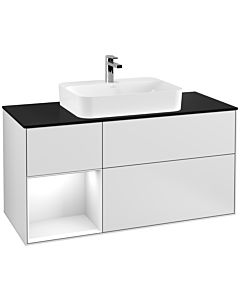 Villeroy und Boch Finion Villeroy und Boch Finion G412GFMT 120cm, cover plate black matt, Emotion, shelf left Glossy white lacquer, white matt lacquer
