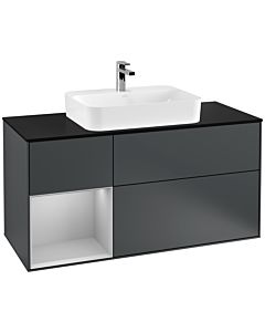Villeroy und Boch Finion Waschtischunterschrank G412GJHG 120cm, Abdeckplatte black matt, Emotion, Regal links Light grey matt, Midnight Blue Matt Lacquer