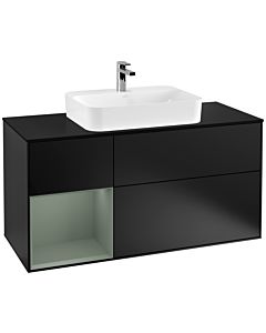 Villeroy und Boch Finion Villeroy und Boch G412GMPD 120cm, plaque de finition noir mat, Emotion, étagère à gauche Olive Matt Lacquer , laqué noir mat