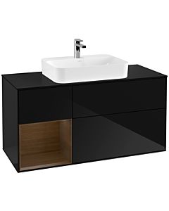 Villeroy und Boch Finion Villeroy und Boch G412GNPH 120cm, couvercle noir mat, Emotion, étagère gauche placage noyer, Glossy Black Lacquer