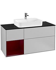 Villeroy und Boch Finion Villeroy und Boch G412HBGJ 120cm, plaque de finition noir mat, Emotion, étagère à gauche Peony , gris clair mat