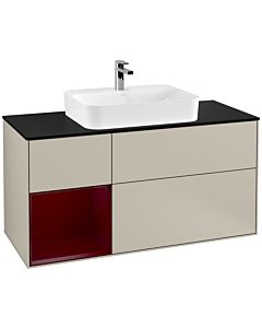 Villeroy und Boch Finion Villeroy und Boch G412HBHH 120cm, plaque de finition noir mat, Emotion, étagère à gauche Peony , Sand Matt Lacquer