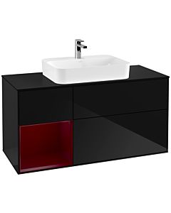 Villeroy und Boch Finion Waschtischunterschrank G412HBPH 120cm, Abdeckplatte black matt, Emotion, Regal links Peony, Glossy Black Lacquer