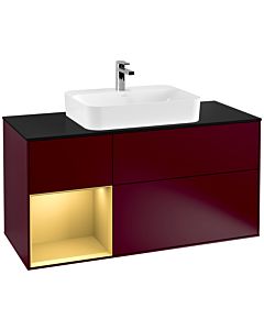 Villeroy und Boch Finion Waschtischunterschrank G412HFHB 120cm, Abdeckplatte black matt, Emotion, Regal links Gold matt, Peony Matt