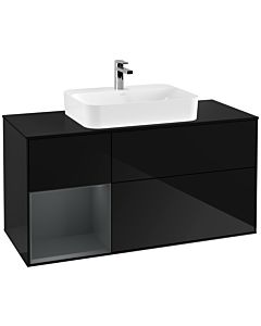 Villeroy und Boch Finion Villeroy und Boch G412HGPH 120cm, plaque de finition noir mat, Emotion, étagère gauche Midnight Blue Matt Lacquer , Glossy Black Lacquer
