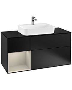 Villeroy und Boch Finion Waschtischunterschrank G412HHPD 120cm, Abdeckplatte black matt, Emotion, Regal links Sand Matt Lacquer, Black matt lacquer