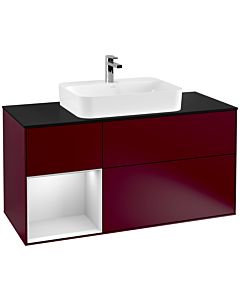 Villeroy und Boch Finion Waschtischunterschrank G412MTHB 120cm, Abdeckplatte black matt, Emotion, Regal links White matt lacquer, Peony Matt