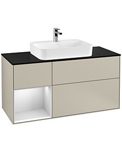 Villeroy und Boch Finion Villeroy und Boch G412MTHH 120cm, plaque de finition noir mat, Emotion, étagère gauche laqué blanc mat, Sand Matt Lacquer