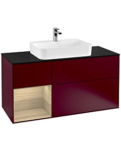 Villeroy und Boch Finion Waschtischunterschrank G412PCHB 120cm, Abdeckplatte black matt, Emotion, Regal links Oak Veneer, Peony Matt