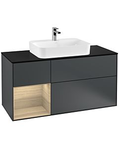 Villeroy und Boch Finion Waschtischunterschrank G412PCHG 120cm, Abdeckplatte black matt, Emotion, Regal links Oak Veneer, Midnight Blue Matt Lacquer