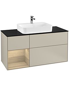 Villeroy und Boch Finion Villeroy und Boch G412PCHH 120cm, plaque de finition noir mat, Emotion, étagère à gauche Oak Veneer , Sand Matt Lacquer