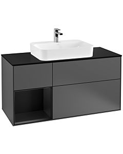 Villeroy und Boch Finion Waschtischunterschrank G412PDGK 120cm, Abdeckplatte black matt, Emotion, Regal links Black matt lacquer, Anthracite matt