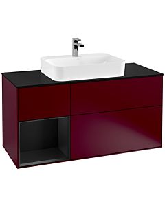 Villeroy und Boch Finion Waschtischunterschrank G412PDHB 120cm, Abdeckplatte black matt, Emotion, Regal links Black matt lacquer, Peony Matt