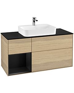 Villeroy und Boch Finion Villeroy und Boch G412PDPC 120cm, plaque de finition noir mat, Emotion, étagère à gauche laqué noir mat, Oak Veneer