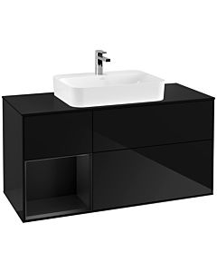 Villeroy und Boch Finion Villeroy und Boch G412PDPH 120cm, plaque de finition noir mat, Emotion, étagère gauche laqué noir mat, Glossy Black Lacquer